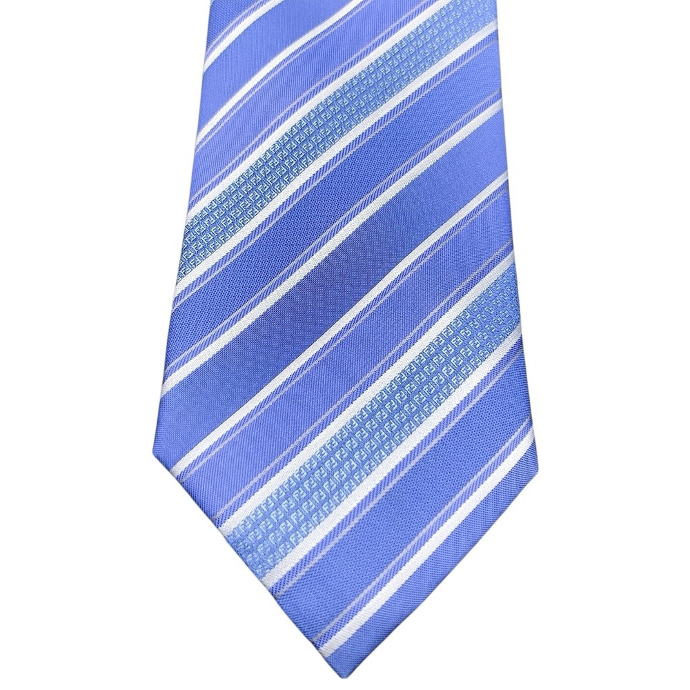 Fendi 100% Silk Blue Striped Men's Tie - Picture 4 of 10